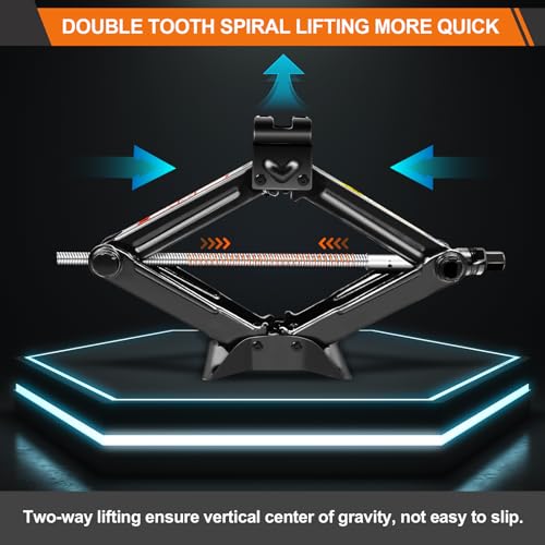 Car Jack Kit - Scissor Car Jack Max 2 Ton(4,409 lbs) Capacity Portable Emergency Tire Change Kit with Ratchet Lug Wrench - Saving Strength Design - size: Upgraded 2 Ton Scissor jack (1 pack)