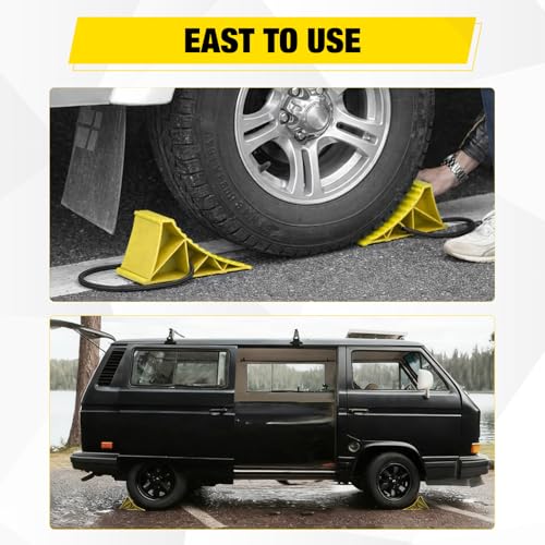 Nilight Wheel Chocks, Heavy Duty Wheel Stopper for Car, Truck, RV, Trailer, Caravan, Motorcycle, 8.7" x 4.8" x 4.2", 2-Pack(Yellow) - color: Yellow