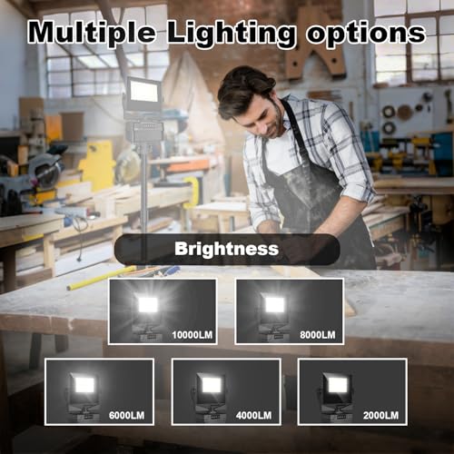 10000mAh Rechargeable Work Light with Stand 5 ft Max Height, Cordless Work Light Dimmable 10000 Lumens Tripod Work Light Construction Essentials Gear Emergency floodlight with Detachable Tripod
