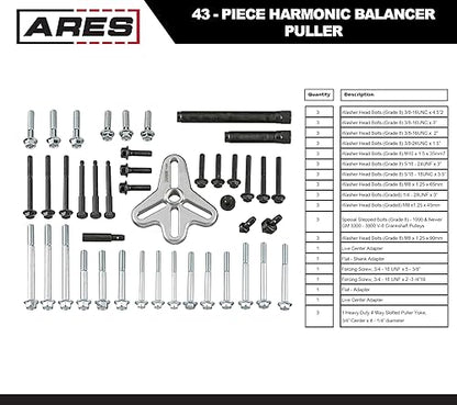 ARES 71000-43-Piece Harmonic Balancer Puller Set - Use with Harmonic Balancers, Steering Wheels, Crankshaft Pulleys and Gears - Works with Most Cars, Pickups, and SUVs - size: 43-Piece Harmonic Balancer Pull