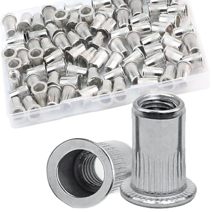 1/4”-20 UNC Rivet Nut, 80Pcs 304 Stainless Steel Flat Head Rivnut Threaded Insert Nutsert - color: Silver, size: 1/4''-20
