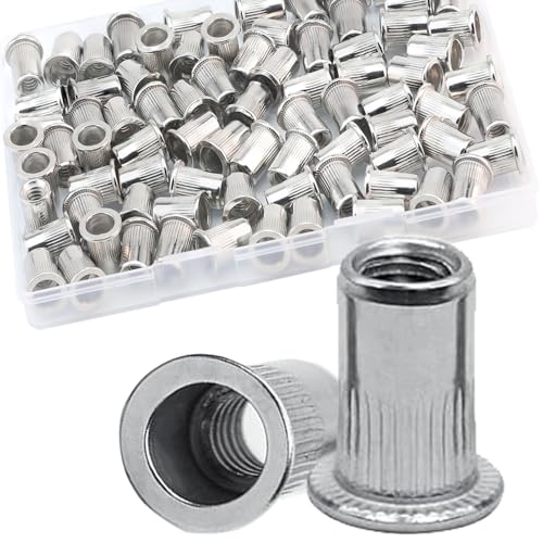 1/4”-20 UNC Rivet Nut, 80Pcs 304 Stainless Steel Flat Head Rivnut Threaded Insert Nutsert - color: Silver, size: 1/4''-20