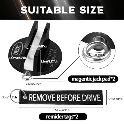 DEDC Universal Pinch Weld Jack Pad 2 Pcs Black, Magnetic Aluminum Jacking Puck Frame Rail Protecotr with 2 Reminder Streamers, Garage Accessories for Mechanics - color: Black 2 Pcs with 2 Reminder Streamers