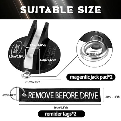 DEDC Universal Pinch Weld Jack Pad 2 Pcs Black, Magnetic Aluminum Jacking Puck Frame Rail Protecotr with 2 Reminder Streamers, Garage Accessories for Mechanics - color: Black 2 Pcs with 2 Reminder Streamers
