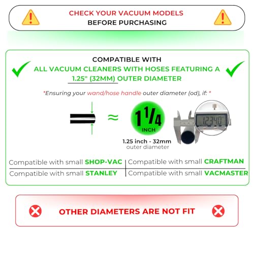1.25 Inch Stainless Steel Vacuum Extension Wand Compatible with Vacuums using 1 1/4 Inch (1.25in) 32mm Accessories - 1 1/4 Vacuum Extension Tube for Shop Vac (Extension Wand and Hard Floor Brush) - style: Extension Wand and Hard Floor Brush
