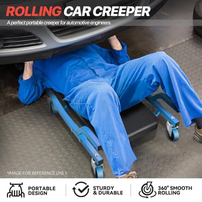 Mechanic Creeper, Low Profile Under Car Rolling Creeper with Padded Headrest and 3 Swivel Casters, 300Lbs Capacity, 42" L x 18" W, Blue