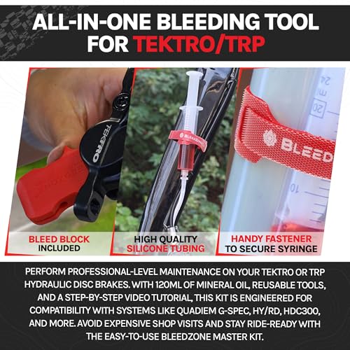 BleedZone Master Tektro TRP Brake Bleed Kit with 120ml Mineral Oil, Hydraulic Bike Brake Bleeder Kit for Tektro & TRP Brakes, Reusable Bleeding Tools, Syringe & Hose MTB Bicycle Hydraulic Maintenance - style: Master