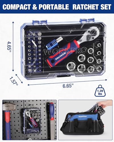 WORKPRO 42 PCS 1/4" Drive Mini Socket Ratchet Wrench Set | Dual Socket & Bit Head Ratchet, Metric Sockets 4-13mm, Quick-Release Bit Holder, Storage Case - style: Dual-Head Ratchet Accessory-Rich Set
