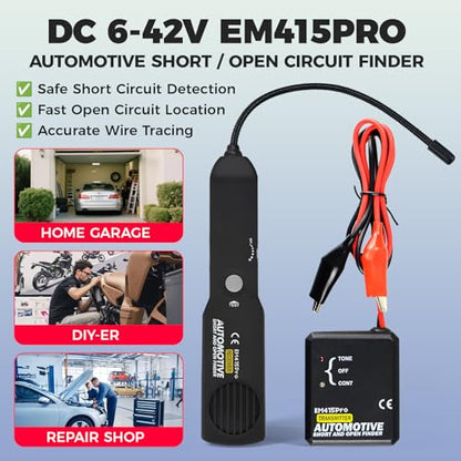 EM415Pro Automotive Wire Tracer Electrical Tool-Car Circuit Breaker Finder, Auto Circuit Fault Probe Tester, 6-42V Low-Voltage Open & Short Circuit Cable Tracker for Cars Truck Boat Trailers