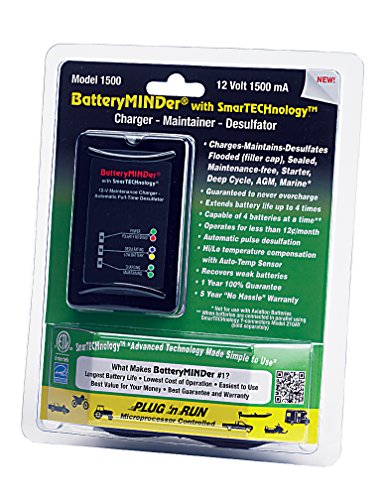 BatteryMINDer 1500 12V-1.5A Smart Trickle Charger, Battery Maintainer, and Battery Desulfator - for Winter and Long Term Storage