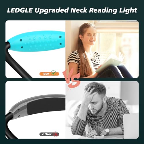 LEDGLE Neck Book Light for Reading Rechargeable,Long Arm,6 Brightness-Blue | 800mAh,Cool White 6000K,360°Magic Buckle,Nubs Non-Slip Heat-Dissipating,USB 5-20H Hands Free for Knitting Repair Camping - style: Massage Particles- Blue