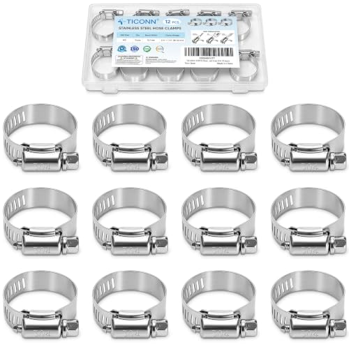TICONN 12PCS Hose Clamp Set - 3/4''–1 1/4'' 304 Stainless Steel Worm Gear Hose Clamps for Pipe, Intercooler, Plumbing, Tube and Fuel Line (18–32 mm) - size: SAE #10 12PCS 3/4''~1-1/4"
