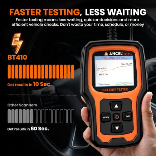 ANCEL BT410 12V 24V Car Battery Tester for Lead-Acid & Lithium Batteries, 100-2000 CCA Automotive Battery Load Tester Health Cranking Charging System Alternator Test for Motorcycle Car Truck RV Boat