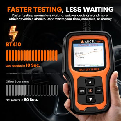 ANCEL BT410 12V 24V Car Battery Tester for Lead-Acid & Lithium Batteries, 100-2000 CCA Automotive Battery Load Tester Health Cranking Charging System Alternator Test for Motorcycle Car Truck RV Boat