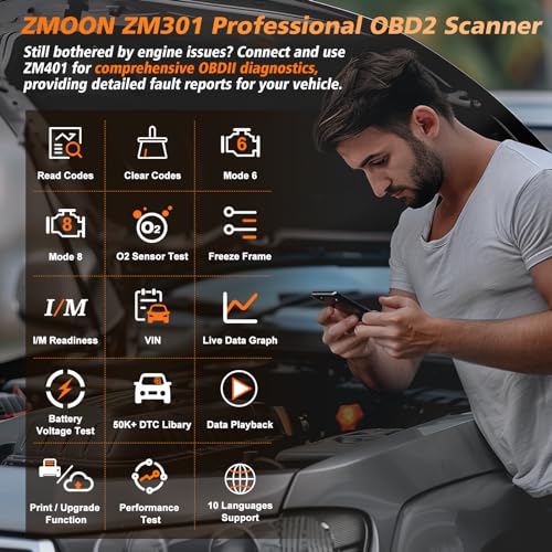 ZMOON ZM301 OBD2 Scanner Diagnostic Tool, Car Code Reader Scan Tools | Enhanced Check Engine Light Clear, Universal OBDII EOBD System Auto Reader for All Vehicles After 1996