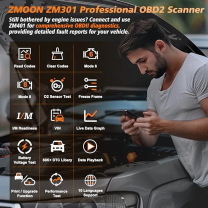 ZMOON ZM301 OBD2 Scanner Diagnostic Tool, Car Code Reader Scan Tools | Enhanced Check Engine Light Clear, Universal OBDII EOBD System Auto Reader for All Vehicles After 1996