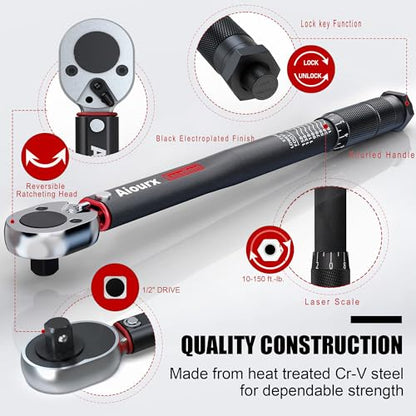 1/2" Drive Click Torque Wrench, 72 Tooth Dual-Direction Adjustable, Dual Scale, ±3% Accuracy, for Bicycle, Motorcycle, Automotive Repair and Maintenance - size: 1/2"