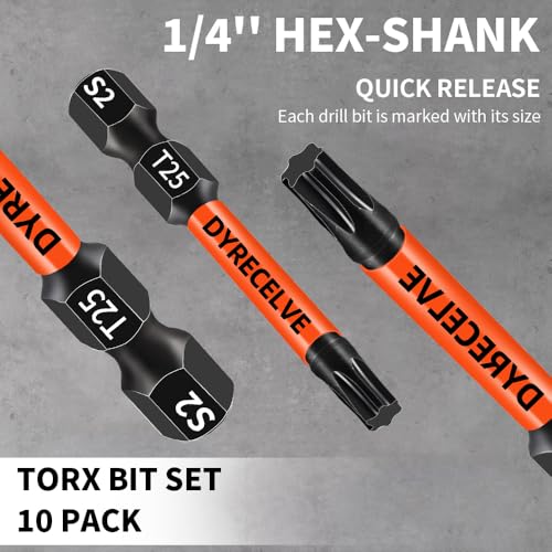 10-Pack T25 Torx Bits for Impact Driver, T-25 Torx/Star Bit Set 2'' Long, Magnetic Torque Head, Premium S2 Alloy Steel, 1/4'' Hex-Shank for Professional & DIY Use - size: 10pcs T-25 Torx Bit