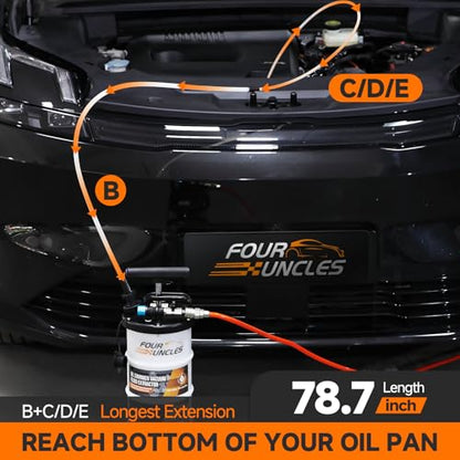 FOUR UNCLES Oil Extractor - Vacumm Fluid Extractor with Pump Tank Remover & Tubes for Oil Change and a Hose for Brake Bleeding - size: 6.5L Manual/Pneumatic