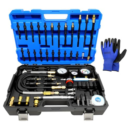 47PCS Compression and Leakage Test Kit Petrol & Diesel Compression Tester | Automotive Cylinder Leak Down Tester with Dual Gauge Engine Compression Tester Kit for HDI, TDCi, Pumpe Duse Engine