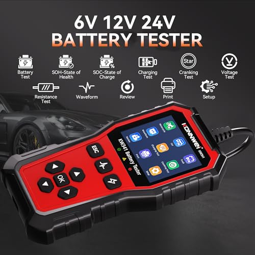 KONNWEI KW341 6V 12V 24V Battery Tester for Car Truck Motorcycle | Automotive Load tester, Cranking & charging test, CCA 10-2000, Supports lead-acid/AGM/GEL/EFB/Lithium, In/out-vehicle modes