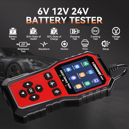 KONNWEI KW341 6V 12V 24V Battery Tester for Car Truck Motorcycle | Automotive Load tester, Cranking & charging test, CCA 10-2000, Supports lead-acid/AGM/GEL/EFB/Lithium, In/out-vehicle modes