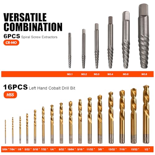 Damaged Screw Extractor Set 55 Pcs,Left Handed Drill Bit Screw Extractor | High-Hardness,Wear Resistance,Easy Out Screw,Stocking Stuffers for Men,with Portable Case,Gifts for Adults Him,Home DIY - size: 55PCS