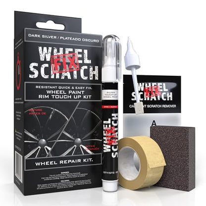Wheel Scratch Fix® Dark Silver Touch Up Paint for Cars - DIY Alloy Wheel Repair Kit, Curb Rash Remover with Fast-Drying Pen - Long-Lasting OEM Finish Car Rim Paint for Scuffs and Chips at Home (Dark Silver) - color: Silver - Dark - Kit
