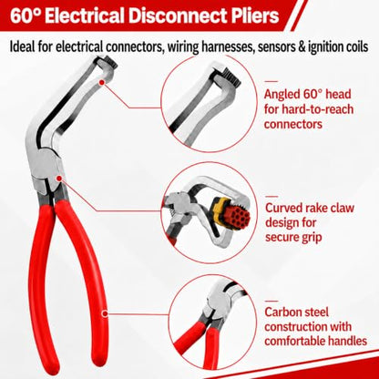 5-Piece Automotive Electrical Disconnect Pliers Kit, Electrical Connector & Terminal Removal Tool Set with Hose Clamp Pliers for Wire Harness, Sensor Plugs & Trim Clips with Storage Bag