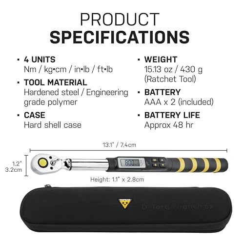 Topeak D-Torq Wrench DX Digital Torque Wrench – 4-80 Nm (3/8″ Drive) with 8 Sockets & 10 Hex/Torx Bits, LCD Display & Audible Alerts, High-Precision Torque Tool for Bicycle, Motorcycle & Automotive | torque-wrenches