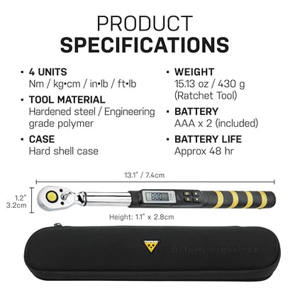 Topeak D-Torq Wrench DX Digital Torque Wrench – 4-80 Nm (3/8″ Drive) with 8 Sockets & 10 Hex/Torx Bits, LCD Display & Audible Alerts, High-Precision Torque Tool for Bicycle, Motorcycle & Automotive | torque-wrenches