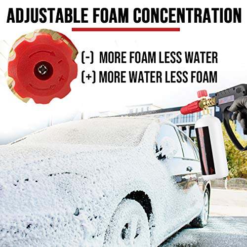 YAMATIC Heavy Duty Foam Cannon Professional Car Wash Pressure Washer Jet Wash 1/4" Quick Connect Adjustable Snow Foam Lance with 5 Nozzle Tips