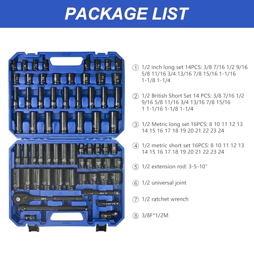 ZenithX 66-Piece Air Tool & Accessories Kit - Black/Blue | Universal Short/Long Sets, Extension Rods, Connectors & Ratchet Wrenches