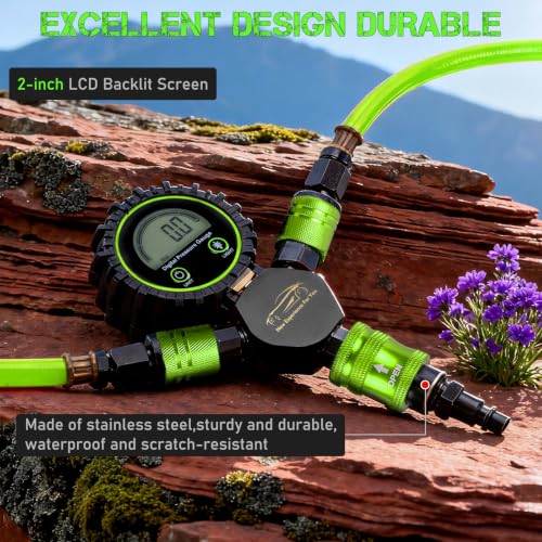 4 Tire Inflation Deflation System W/300PSI Digital Pressure Gauge | Fits up to 200" Wheelbase, Plastic Carry Box & Heavy Duty Hoses, Fits Truck, Car, Trailer, Motorcycle Offroad Vehicles, Green - color: Green