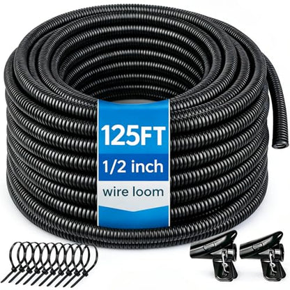 Automotive Wire Loom Flame Retardant Split Wire Loom Tubing Assortment Wiring Loom Kit Plastic Cover Electrical Covering Conduit Protective Wire Wrap Cable Sleeves Black 1/2" x 125 Ft - size: 1/2" x 125 ft