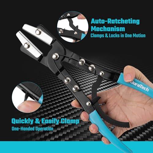 DURATECH Ratcheting Hose Pinch off Pliers, 3-Piece Set, 8", 10", 12" | Locking Design, For Coolant, Fuel Lines, Radiator, No-Spill, Leak-Proof Design, With Storage Bag