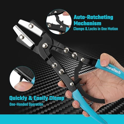 DURATECH Ratcheting Hose Pinch off Pliers, 3-Piece Set, 8", 10", 12" | Locking Design, For Coolant, Fuel Lines, Radiator, No-Spill, Leak-Proof Design, With Storage Bag