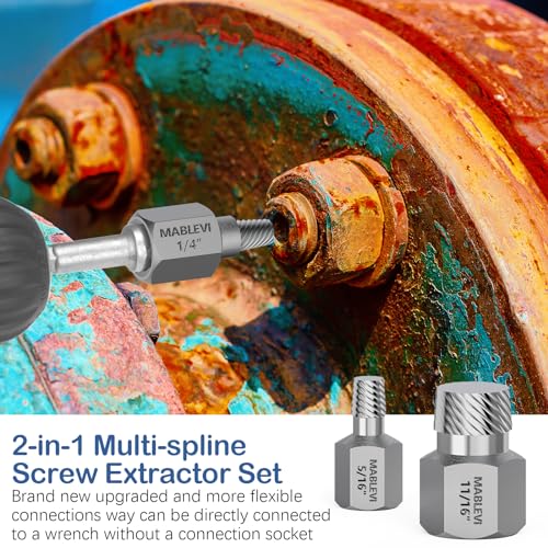 MABLEVI 36 Pcs Upgrade Screw Extractor Set, 3/8” Drive Multi-Spline Easy Out Bolt Extractor Set, Stripped Screw Removal Tool Kit for Removing Nuts Bolts with Solid Storage Case - size: 36-piece