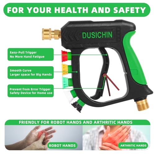 DUSICHIN Pressure Washer Gun with Foam Cannon,4000 PSI Car Wash Kit Snow Foam Lance Sprayer with 1/4" Quick Connector and 5 Nozzle Tips,1L Bottle DUS2702