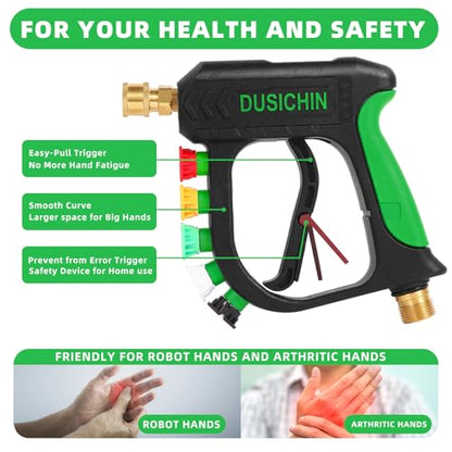 DUSICHIN Pressure Washer Gun with Foam Cannon,4000 PSI Car Wash Kit Snow Foam Lance Sprayer with 1/4" Quick Connector and 5 Nozzle Tips,1L Bottle DUS2702