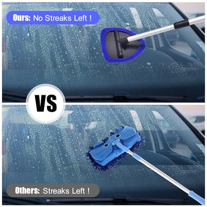 Windshield Cleaner Car Windshield Cleaning Tool with 3 Reusable, Washable Microfiber Pads and Extendable Handle Microfiber Car Window Cleaner - color: Blue1