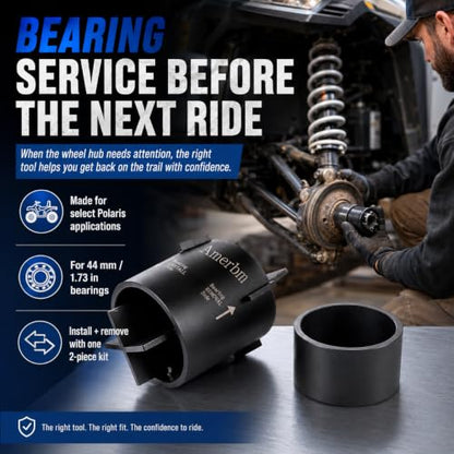 Wheel Bearing Press Tool for Polaris RZR Ranger Sportsman 40mm 44mm | Tabs lock into knuckle grooves, pressing the outer race only &Fits 40mm & 44mm bearings, front & rear, RZR Ranger Sportsman