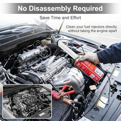 2 Sets Car Fuel Injector Cleaner kit, 12-24V Fuel Injector Flush Cleaner Adapte with Test Lead, No Disassembly Required Fuel Injector Cleaning Tool, for Car Motorcycle ATV (Red & Black)