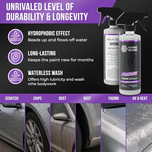 Nano Bond Clay Bar with Ceramic Detailer Spray Kit – 2 Pack 100g Premium Clay Bars + 16oz SiO2 Hydrophobic Quick Detailer, Car Detailing Kit for Paint Decontamination, Prep & Protection – Cars, Trucks
