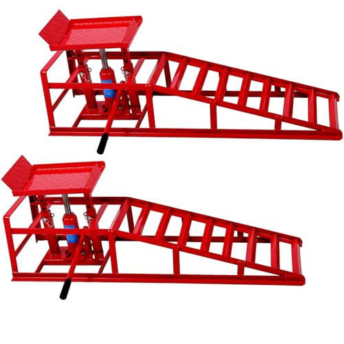 2 Pack Hydraulic Car Ramps, Rpuzonier 5T 11000lbs Low Profile Car Lift Service Ramps Truck Trailer Garage, Height Hydraulic Vehicle Ramps for DIY Repair Stores Auto Beauty Stores (Red) - size: Red
