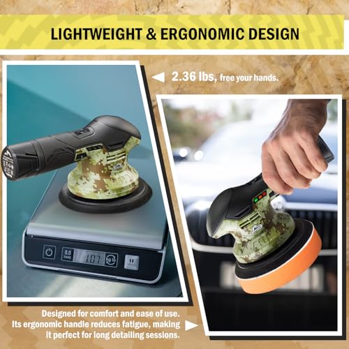 BATOCA 2026 S3 Cordless Car Buffer Polisher, 2x2.0Ah Lithium-ion Rechargeable Battery Powered Polisher with 6 Variable Speed, DA Orbital Buffer for Car Detailing, Polishing, Waxing, Graffiti Style - size: Camouflage Pattern Style