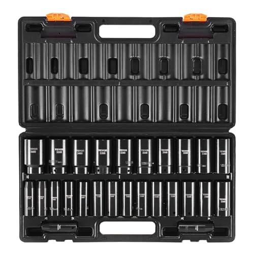 VEVOR Impact Socket Set 1/2 Inches 26 Piece Deep Sockets, 6-Point, Rugged Construction, Cr-V, 1/2 Inches Drive Socket Set Impact Metric 10mm - 36mm, with a Storage Cage - style: 1/2" 26PCS