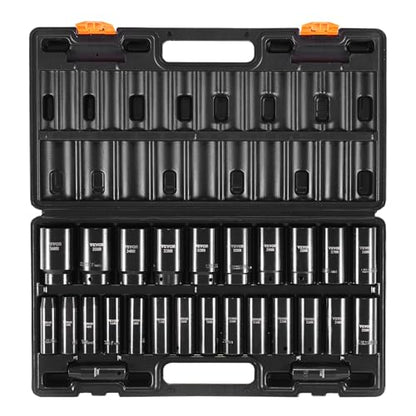 VEVOR Impact Socket Set 1/2 Inches 26 Piece Deep Sockets, 6-Point, Rugged Construction, Cr-V, 1/2 Inches Drive Socket Set Impact Metric 10mm - 36mm, with a Storage Cage - style: 1/2" 26PCS