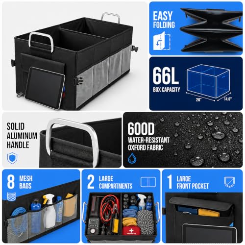 Car Trunk Organizer, Portable, Collapsible, Waterproof, Oxford Cloth, Aluminum Handle, Ideal for SUVs, Cars, Camping, Storage - size: Large Storage Box -60