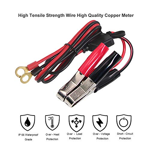 Alligator Clips Battery Terminals - Battery Alligator Clips to O Ring Terminal Harness Wire 2 Pin Lug Cable 16AWG, Eyelet Terminal Harness Extension Charge Cord 15A Fused (3ft) - size: 3ft